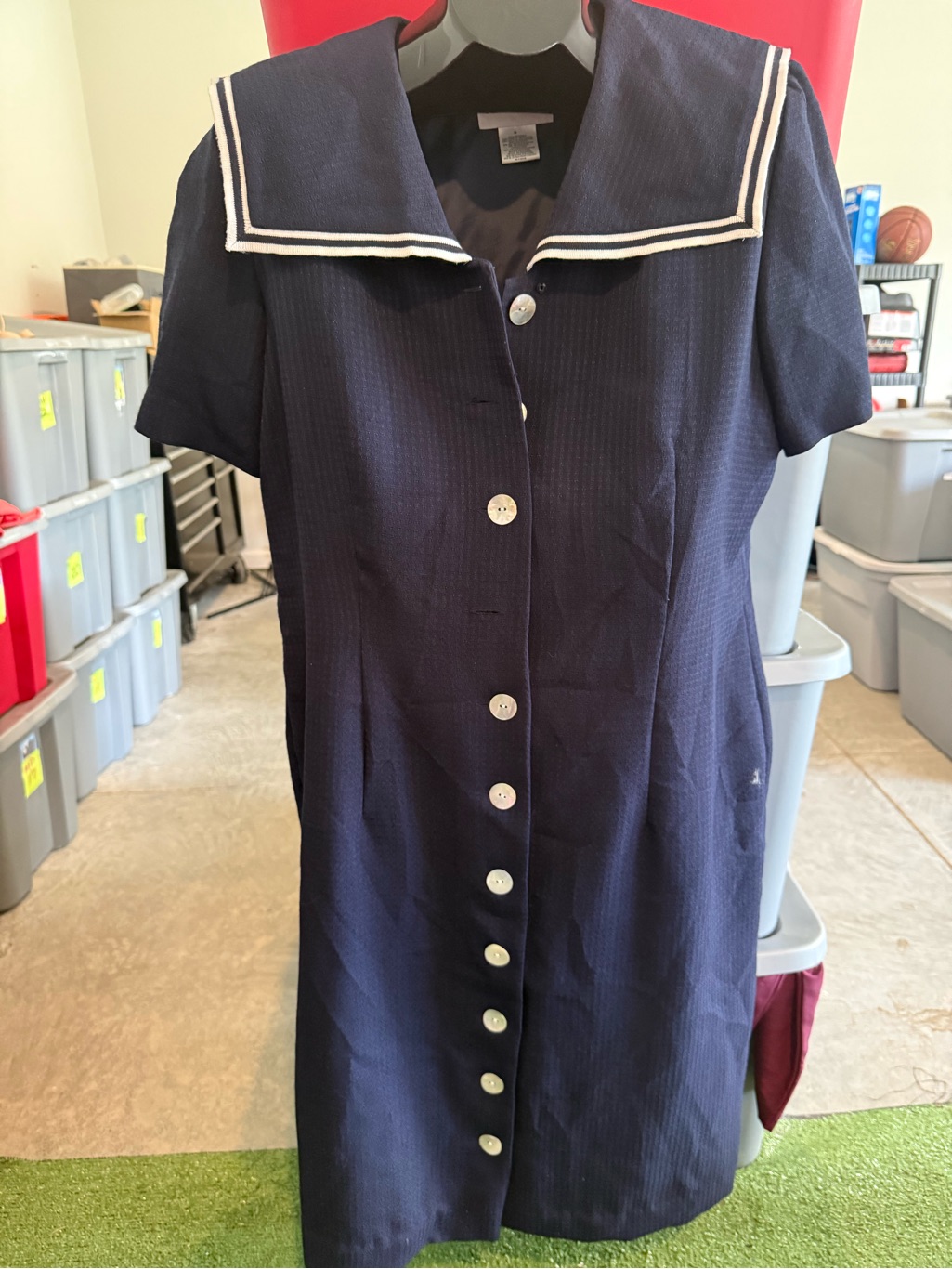 Navy Sailor-Style Button-Front Dress Mp33